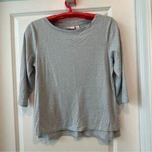 Chico's Silver 3/4 Sleeve Blouse Sz 2 L High Low Hem Dressy Business Party